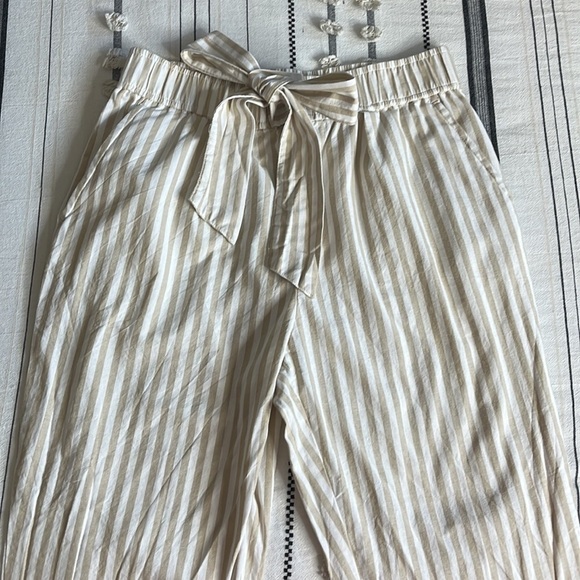 Zara • white tan neutral striped ankle pants with tie belt - Picture 5 of 13